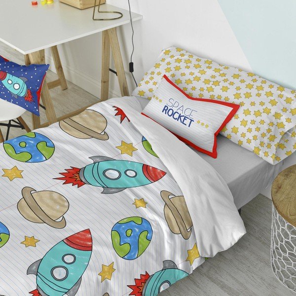 Față de pernă din bumbac cu 2 fețe Space Rocket, 50 x 30 cm-image-1