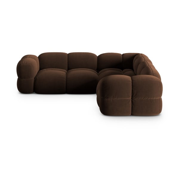 Colțar maro închis cu tapițerie din catifea Loretto – Cosmopolitan Design