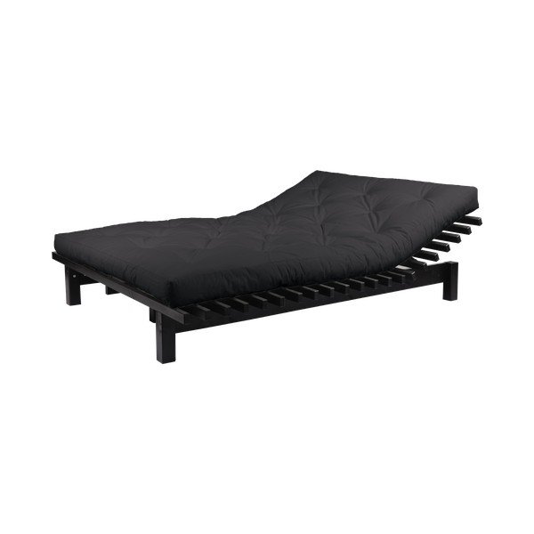 Pat dublu din lemn de pin cu saltea Karup Design Blues Comfort Mat Black/Black, 160 x 200 cm-image-3