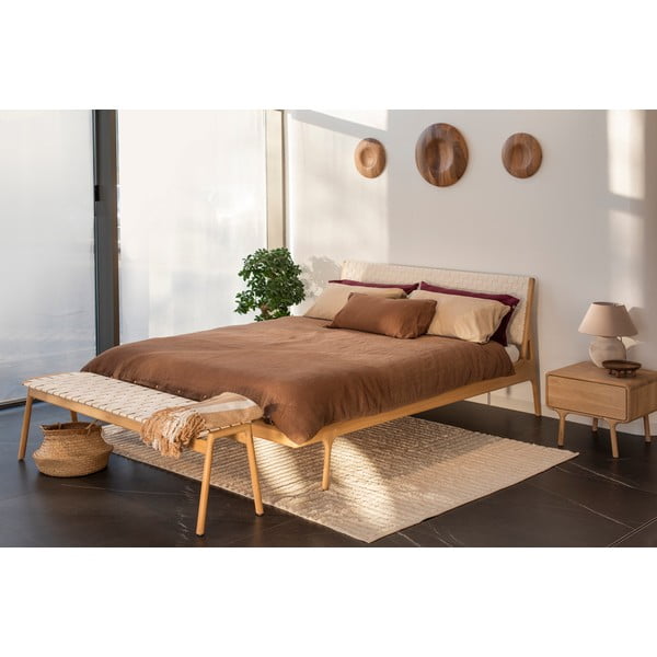 Pat matrimonial din lemn de stejar alb-natural 160x200 cm Fawn – Gazzda-image-1