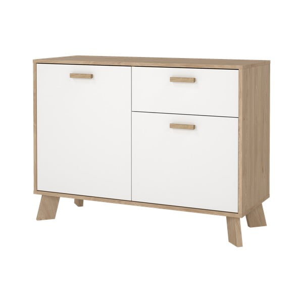 Comodă albă-în culoare naturală cu aspect de lemn de stejar 99x73x39 cm Ikast – Tvilum-image-2