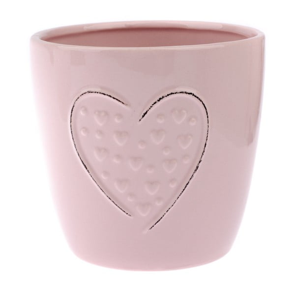 Ghiveci din ceramică Dakls Hearts Dots, înălțime 14,8 cm, roz