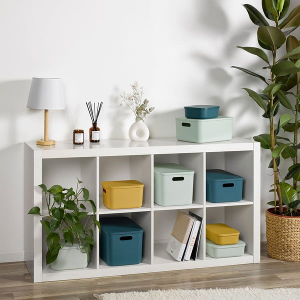 Cutie de depozitare verde-deschis din plastic cu capac 24x18x8 cm – Homéa-image-1