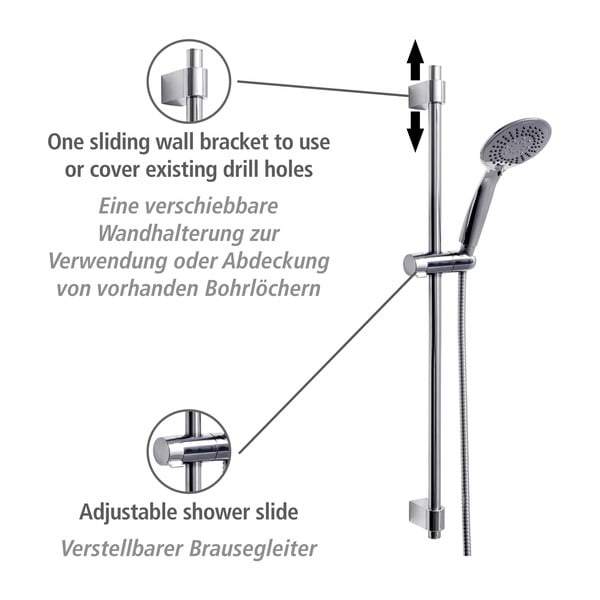 Set de duș argintiu lucios din oțel inoxidabil 66 cm Young – Wenko-image-2