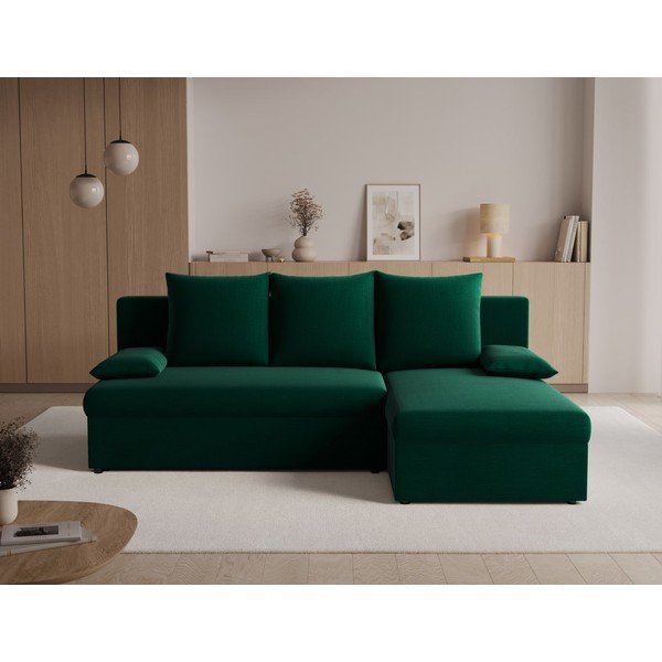 Colțar verde extensibil/cu spațiu de depozitare cu tapițerie din catifea Gino – ELTAP-image-1