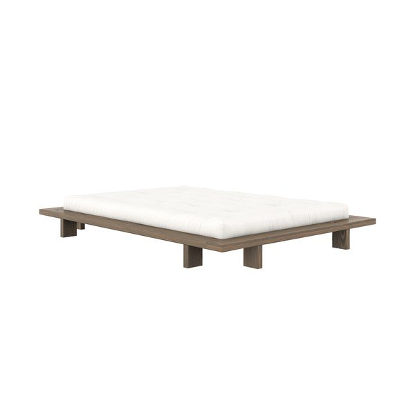 Pat matrimonial maro din lemn masiv de pin cu somieră 140x200 cm Japan – Karup Design-image-3