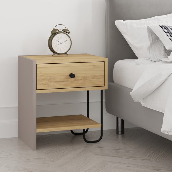 Noptieră cu rafturi cu aspect de lemn de stejar Saturne – Marckeric-image-4