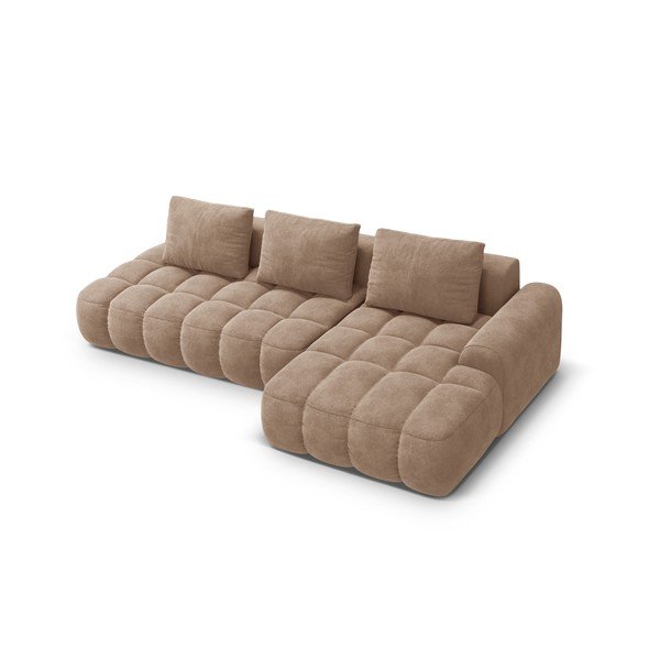 Colțar maro deschis extensibil/cu spațiu de depozitare cu tapițerie din catifea (cu colț pe partea dreaptă/cu șezlong) Linz – Cosmopolitan Design-image-3