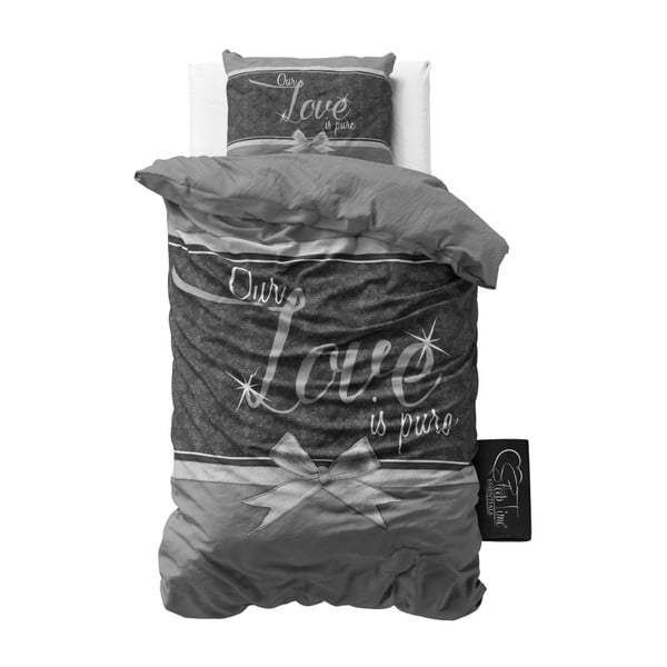 Lenjerie din bumbac pentru pat de o persoană Sleeptime Pure Love, 140 x 220 cm, gri