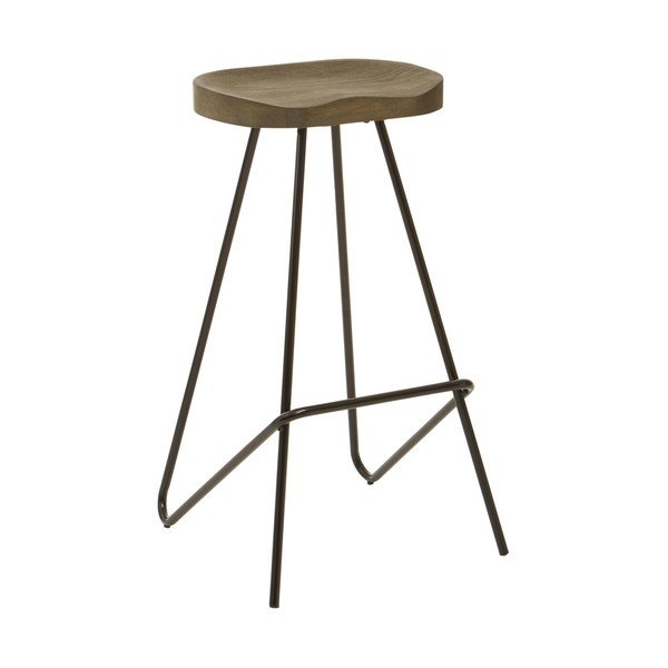 Scaun de bar negru/în culoare naturală din lemn de ulm (înălțime șezut 78 cm) District – Premier Housewares