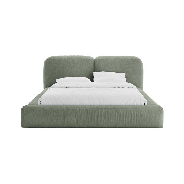 Pat matrimonial verde tapițat cu spațiu de depozitare cu somieră 160x200 cm Martina – Micadoni -image-4