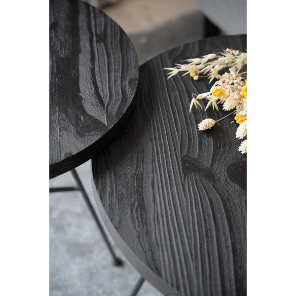 Set 2 măsuțe auxiliare cu blat din lemn de pin Rowico Grafton, negru-image-3