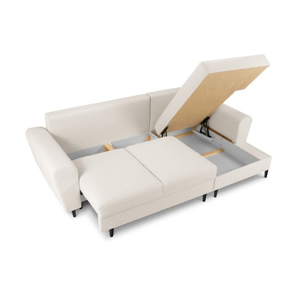 Colțar bej extensibil, cu spațiu de depozitare cu tapițerie din țesătură bouclé (cu colț pe partea dreaptă, cu șezlong) Kyoto – Cosmopolitan Design-image-3