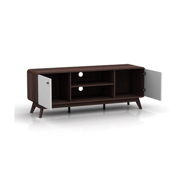 Comodă TV albă/maro cu aspect de lemn de nuc 140x53 cm Caitlin – Støraa-image-3