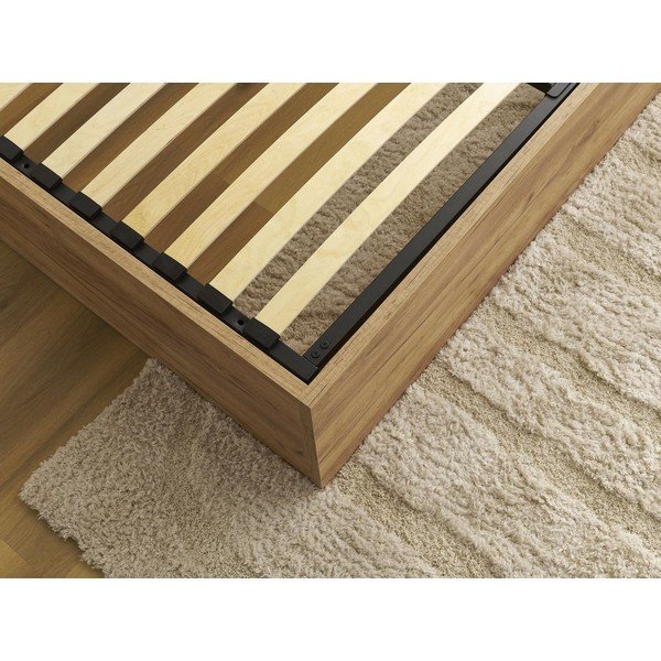 Pat matrimonial maro din  placă aglomerată de lemn cu aspect de lemn de mesteacăn cu spațiu de depozitare/fără tăblie cu somieră 140x190 cm Mara – Bobochic Paris-image-4