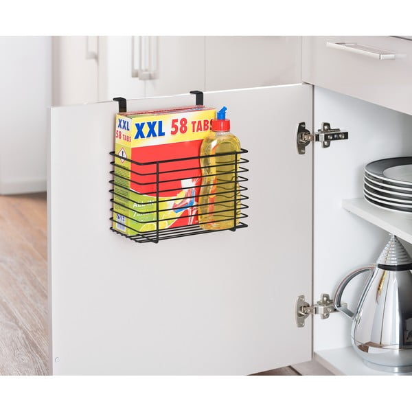 Coș depozitare pentru ușă dulap Wenko Slim, înălțime 25 cm, negru-image-3