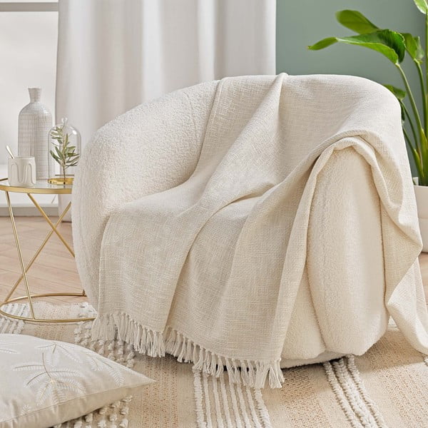 Pătură crem din amestec de bumbac 125x150 cm Ziggy – douceur d'intérieur-image-2