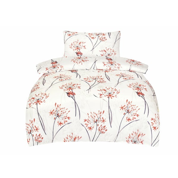 Lenjerie de pat albă-portocalie din bumbac satinat pentru pat de o persoană 140x200 cm Adeline – My House