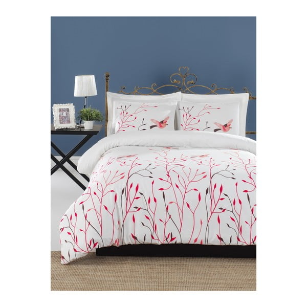Lenjerie de pat cu cearșaf din bumbac ranforce, pentru pat dublu Mijolnir Fidella Pink, 160 x 220 cm