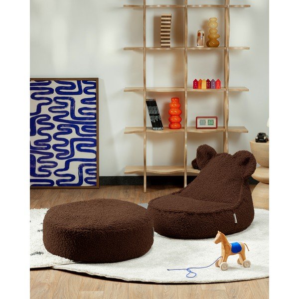 Puf pentru copii maro închis cu tapițerie din țesătură bouclé Warm Hazel – Wigiwama-image-1