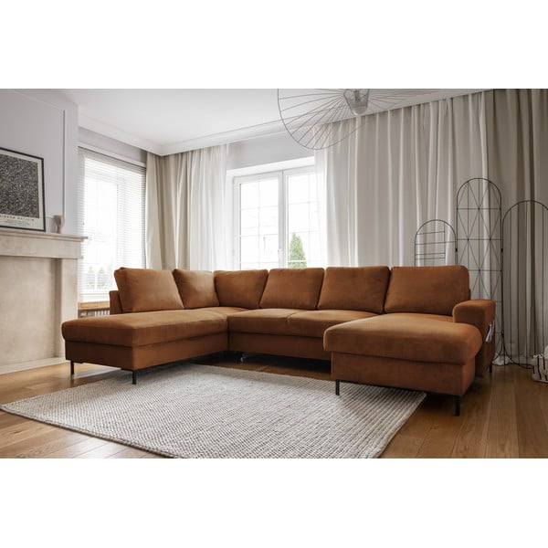 Colțar portocaliu/maro extensibil cu tapițerie din catifea reiată  (cu colț pe partea stângă ) Lofty Lilly – Miuform-image-3