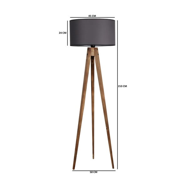 Lampadar negru/maro cu abajur textil (înălțime 153 cm) Tripod – Opviq lights-image-2