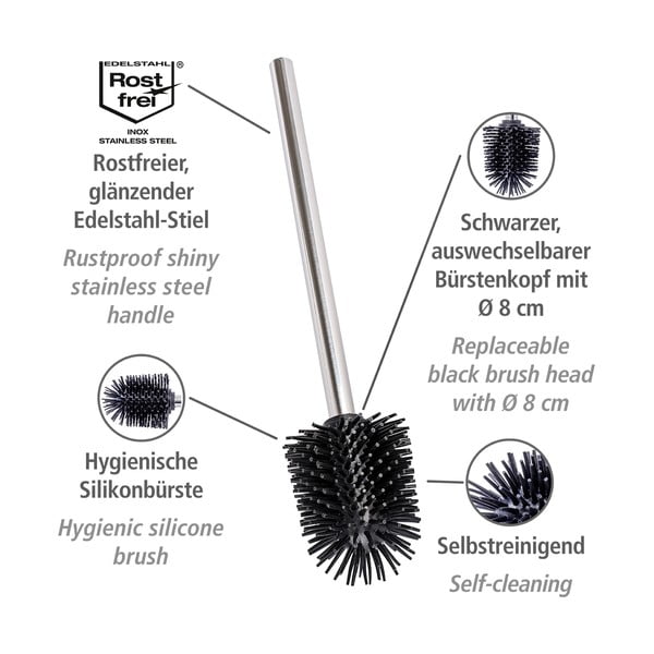 Perie de WC argintiu-lucios din oțel inoxidabil Ø 8 cm – Wenko-image-3