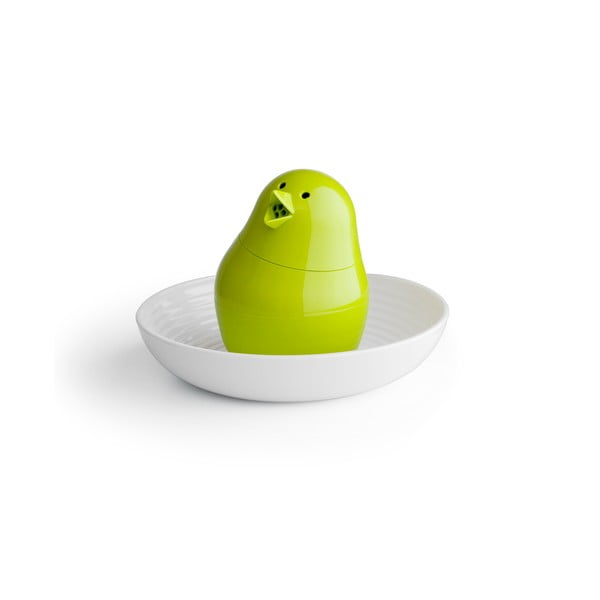 Solniță cu bol pentru ou Qualy&CO Jib-Jib Shaker, verde-alb