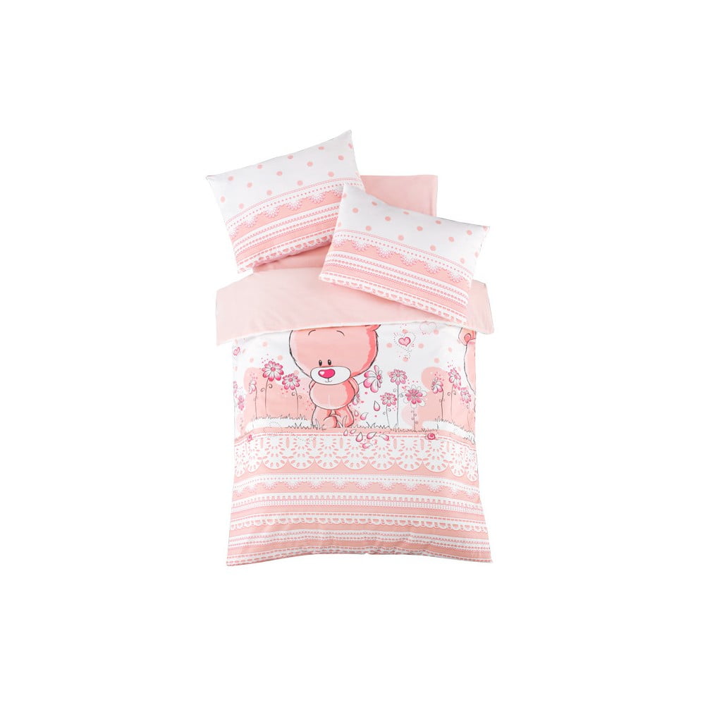 Lenjerie de pat pentru copii roz din bumbac ranforcé pentru pătuț cu cearceaf inclus, cu 4 piese 100x150 cm Pinky – Mijolnir