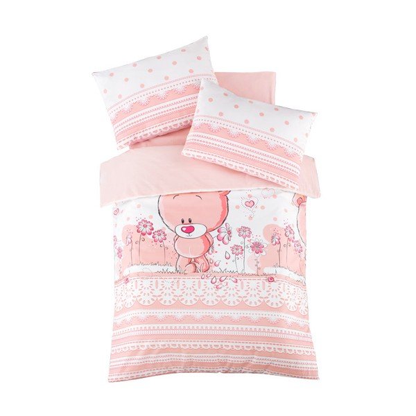 Lenjerie de pat pentru copii roz din bumbac ranforcé pentru pătuț cu cearceaf inclus, cu 4 piese 100x150 cm Pinky – Mijolnir