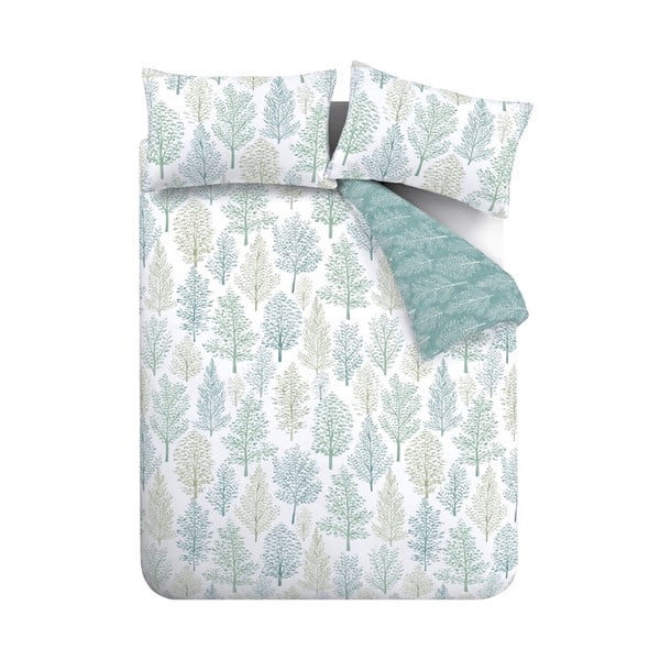 Lenjerie  albă/verde pentru pat de o persoană 135x200 cm Wilda Tree - Catherine Lansfield