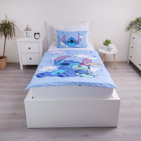 Lenjerie de pat pentru copii albastră din bumbac pentru pătuț 100x135 cm Lilo & Stitch "Clouds" – Jerry Fabrics-image-1