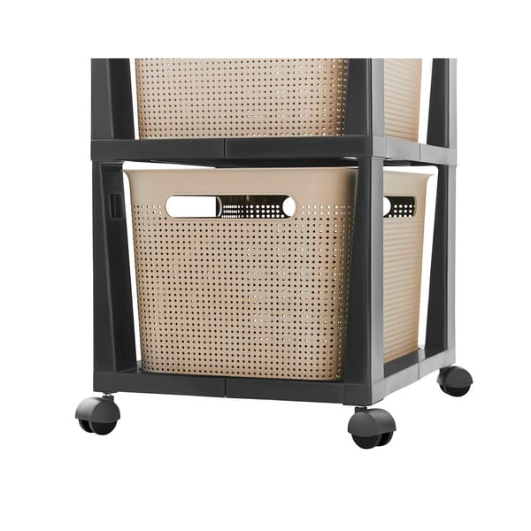 Etajeră pe roți neagră/bej din plastic 30x77 cm Brisen - Rotho-image-2