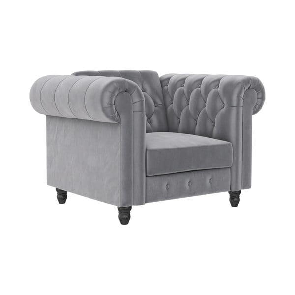 Fotoliu gri deschis chesterfield cu tapițerie din catifea Felix – Støraa