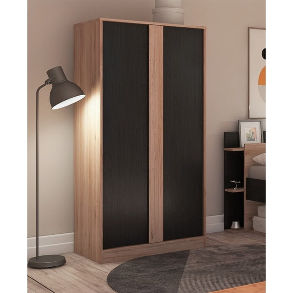 Șifonier negru/în culoare naturală cu aspect de lemn de stejar 90x180x53 cm Dennis – Marckeric-image-1