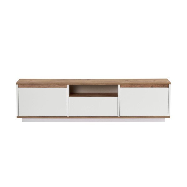 Comodă TV albă/în culoare naturală cu aspect de lemn de pin 160x42x30 cm Sentinel – Kalune Design-image-3
