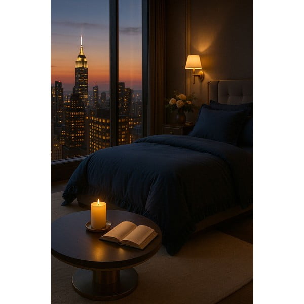 Lenjerie de pat albastru-închis din bumbac ranforcé pentru pat de o persoană 140x200 cm Ruffle Striped – Mila Home Luxury-image-4