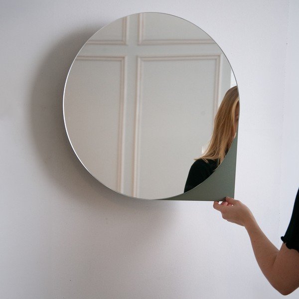 Dulap de baie verde prăfuit suspendat/cu oglindă din metal 55x55 cm Sonnet – Spinder Design-image-2