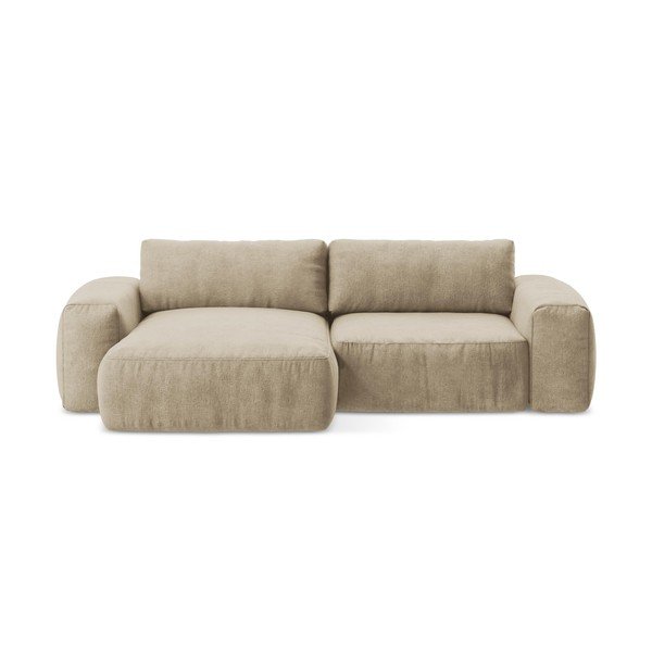 Colțar maro deschis extensibil cu tapițerie din chenille (cu colț pe partea stângă/cu șezlong) Kuki – Makamii