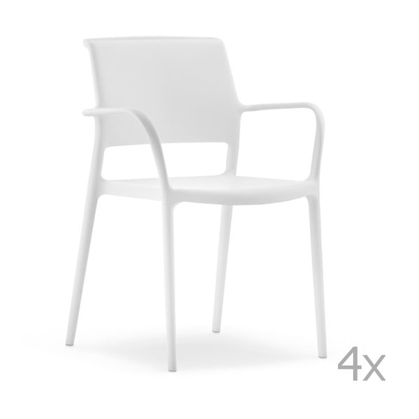 Set 4 scaune cu cotieră Pedrali Ara, alb