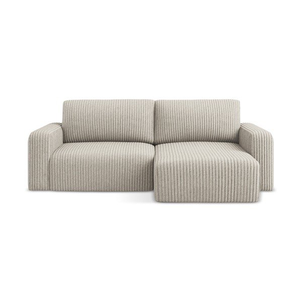 Colțar bej extensibil/cu spațiu de depozitare cu tapițerie din catifea reiată  (cu colț pe partea dreaptă/cu șezlong) Kona – Makamii