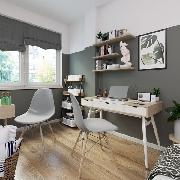 Birou cu blat cu aspect de lemn de stejar 60x120 cm Faryn – Homede-image-1