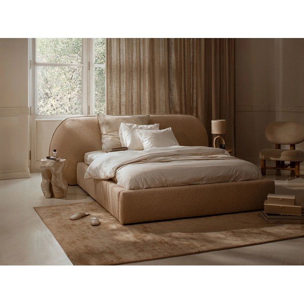 Pat matrimonial gri închis tapițat cu spațiu de depozitare cu somieră 160x200 cm Ovalo – Micadoni -image-1