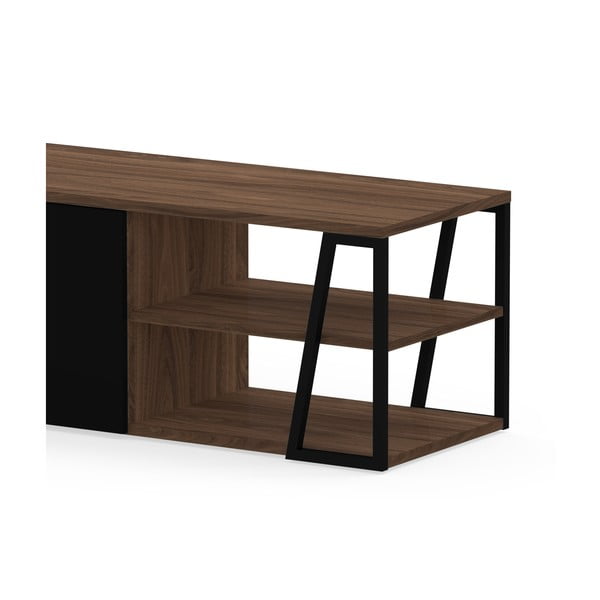 Comodă TV  neagră/în culoare naturală cu aspect de lemn de nuc 190x45 cm Albi - TemaHome-image-4