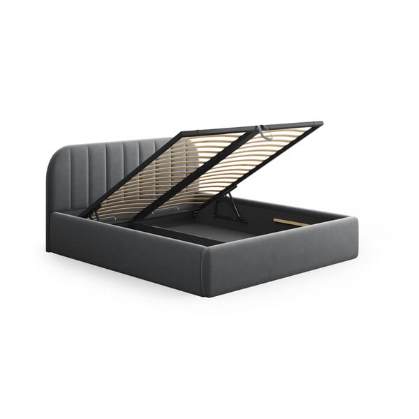 Pat matrimonial gri tapițat cu spațiu de depozitare cu somieră 140x200 cm Juno – Windsor & Co Sofas-image-4