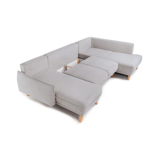 Colțar gri deschis extensibil/cu spațiu de depozitare cu tapițerie din catifea reiată  (cu colț pe partea dreaptă/în formă de "U") Tori – Bonami Selection-image-2