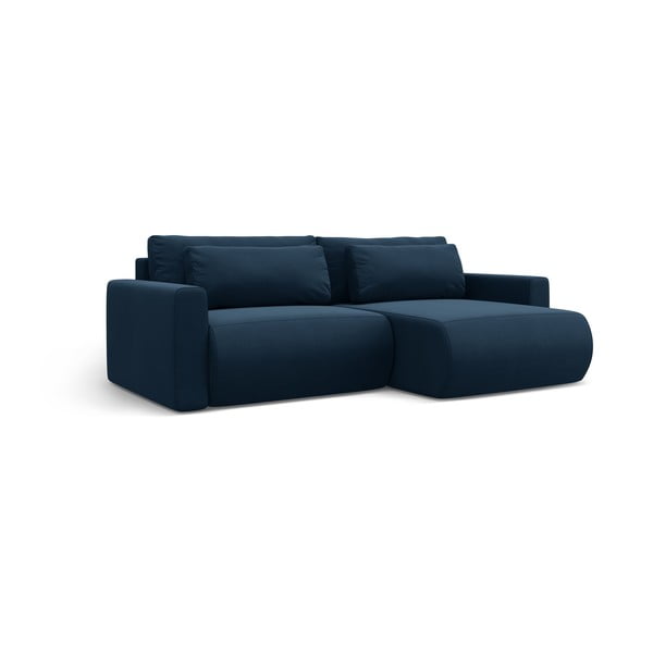 Colțar albastru închis extensibil, cu spațiu de depozitare cu tapițerie din catifea Belfast – Cosmopolitan Design-image-2