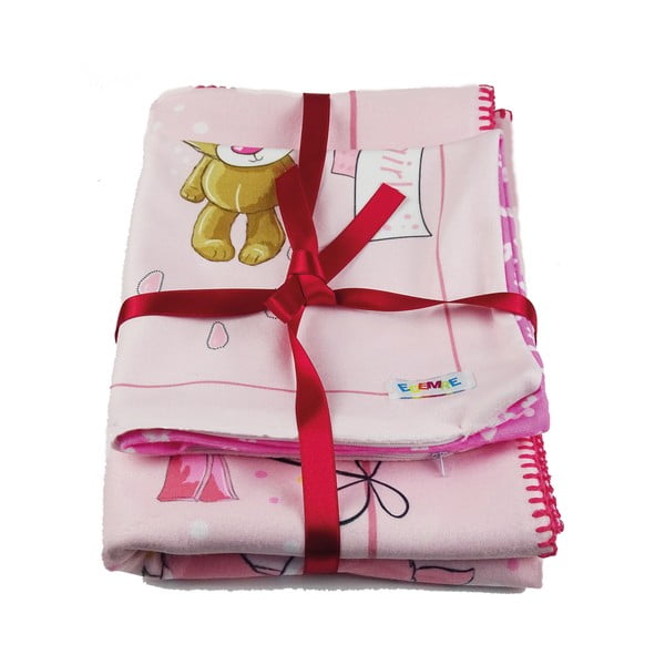 Set pătură și față de pernă  pentru copii roz 85x125 cm – OYO kids-image-1