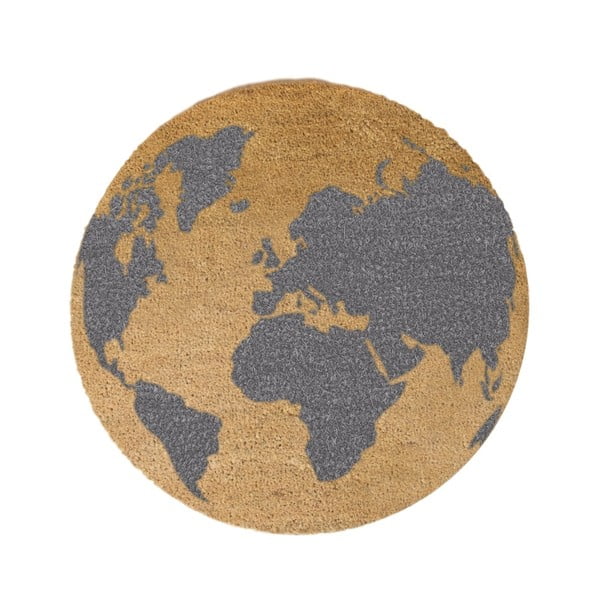 Covoraș intrare rotund fibre de cocos Artsy Doormats Grey Globe, ⌀ 70 cm, gri