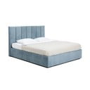 Pat matrimonial albastru tapițat cu spațiu de depozitare cu somieră 180x200 cm Thessa Bold Line – Bonami Selection